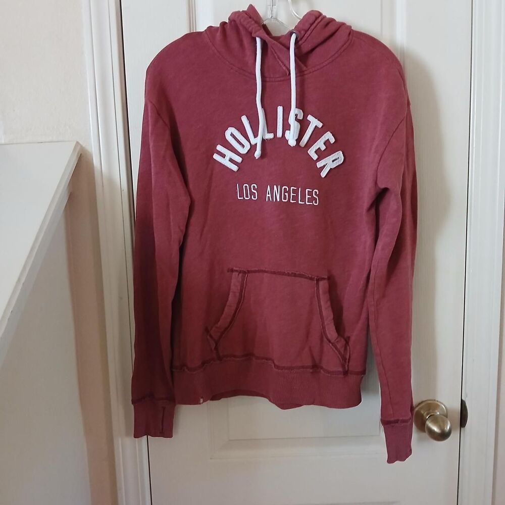 Y2K Preppy Hollister Co. Burgundy Red Distressed Hollister Los Angeles Hoodie S